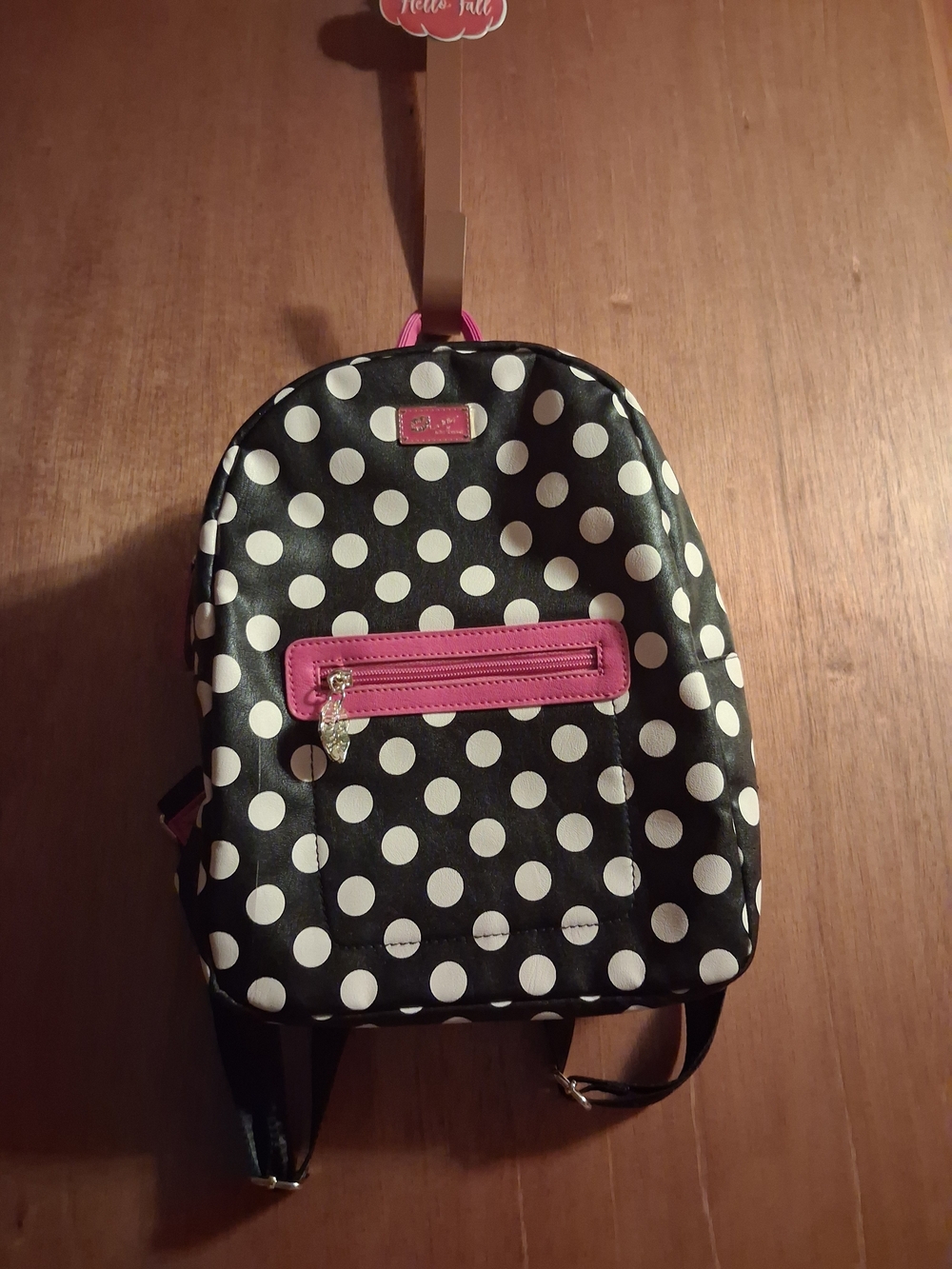 Betsey Johnson Black and White Polka Dot Mini Backpack with Pink Trim